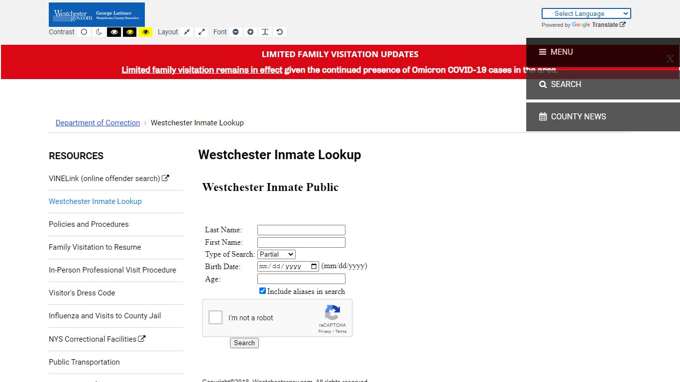 Westchester Inmate Lookup - Department of Correction